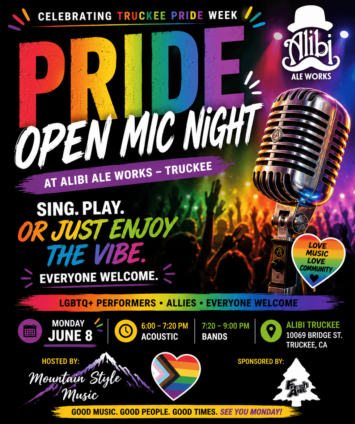 Pride Week Open Mic at Alibi flyer